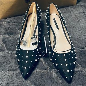 Zara Pearl Embellished Heels size 7.5/38 M